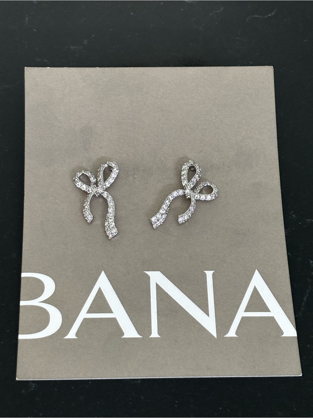 Banana Republic Silver Crystal Bow Ribbon Stud Earrings